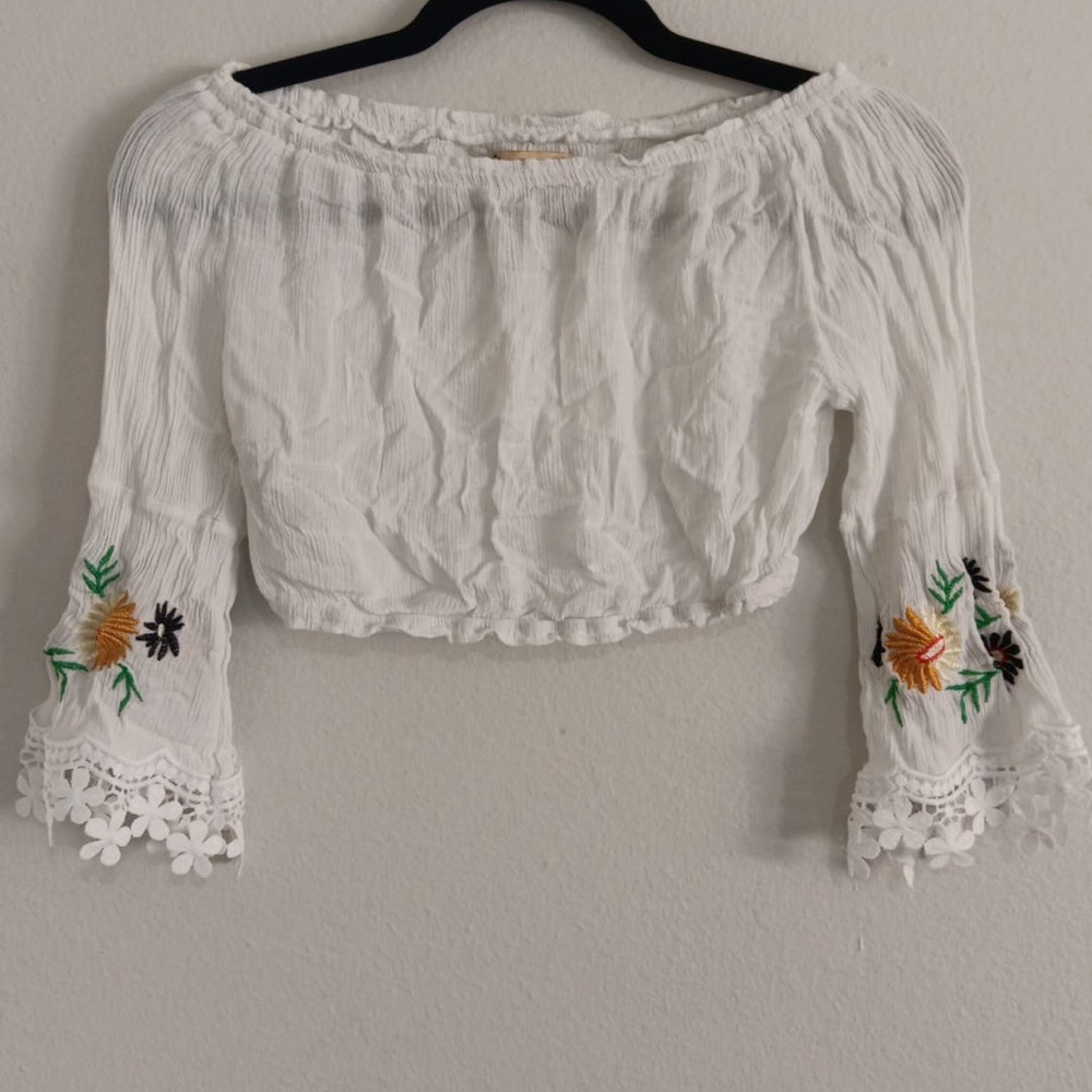 White Embroidered Off-Shoulder Top